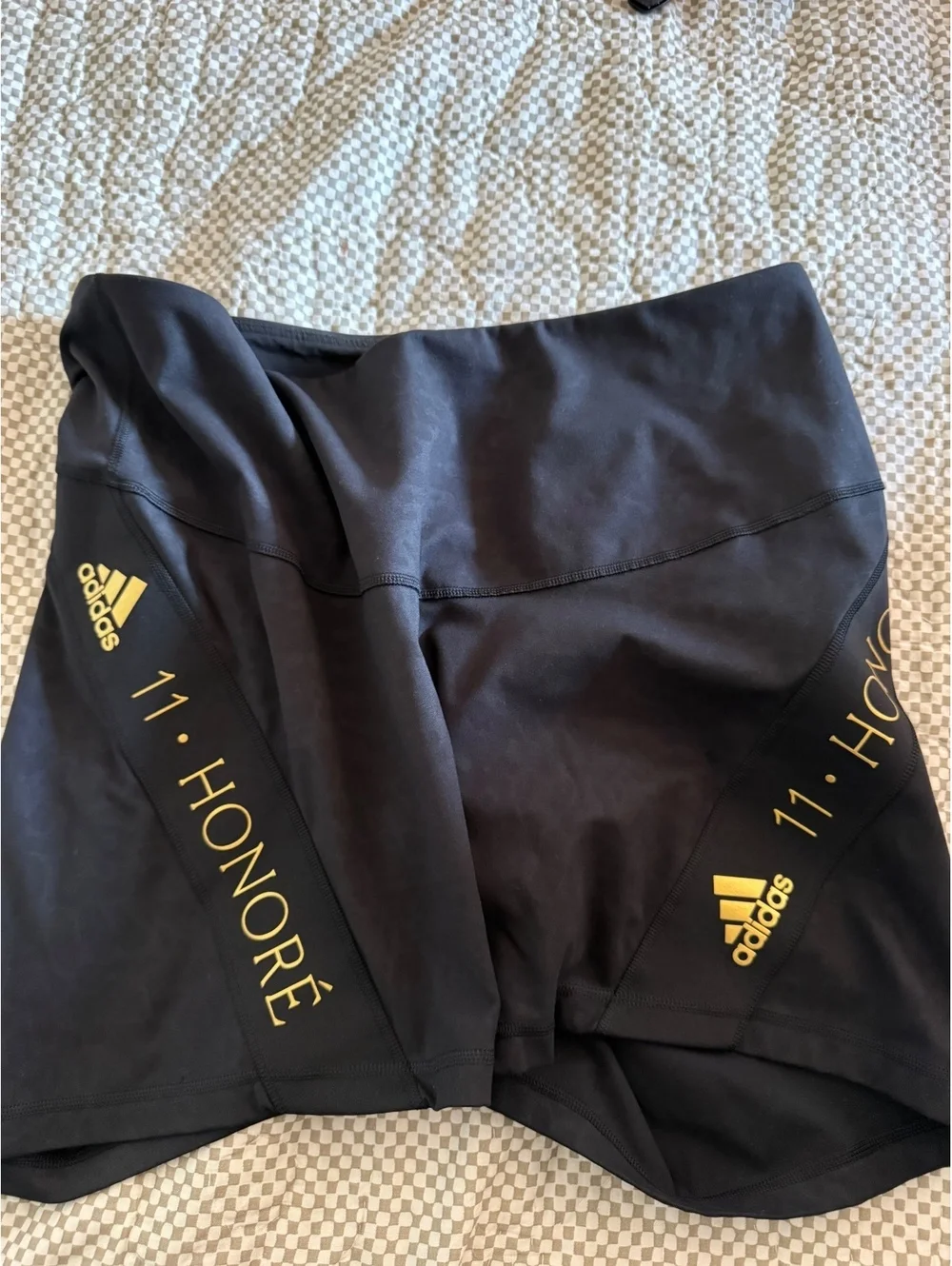 Adidas 11 Honoré Women’s High-Rise Biker Shorts Black Gold Size 2X